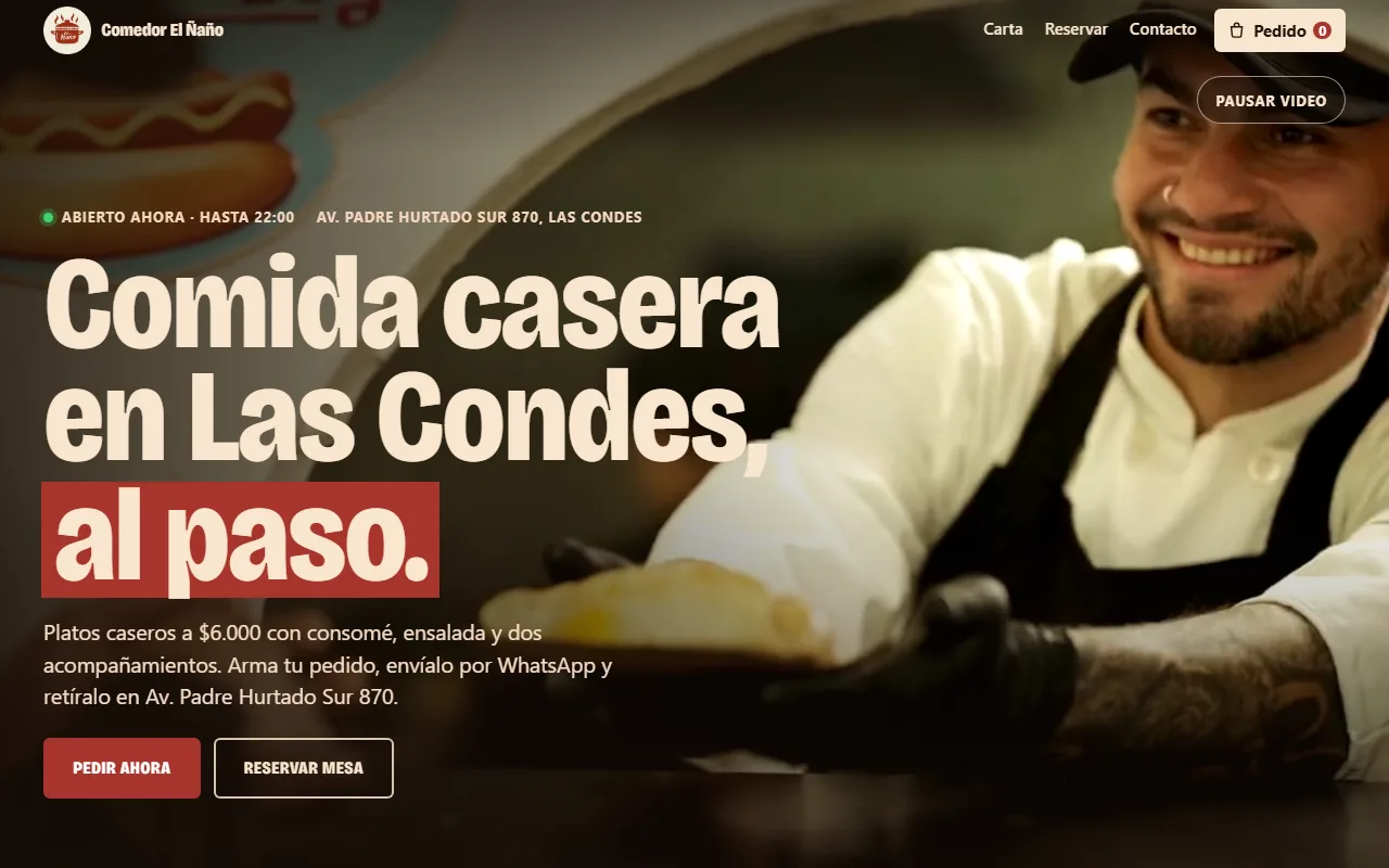 Portada del sitio web de Comedor El Ñaño, desarrollado por ROCALDE